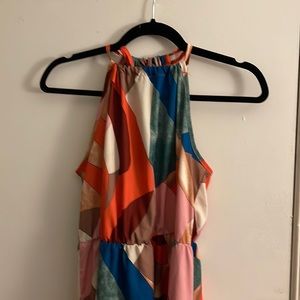 Multi colored geometric pattern maxi high neck dress